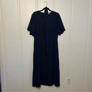 Navy Pleated Dress Women’s Size XL with tie waist